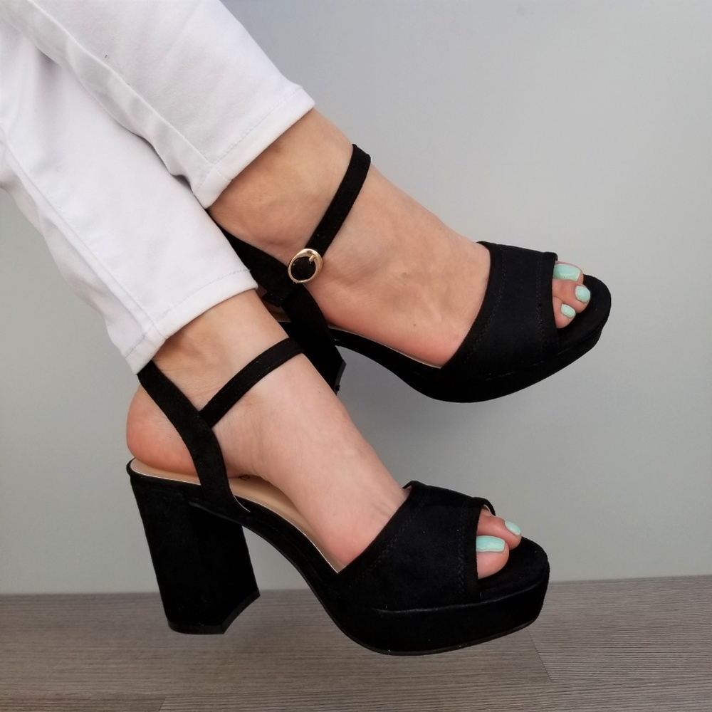 Open Toe  Suede Platform Heel Sandals-F - Picture 2 of 8